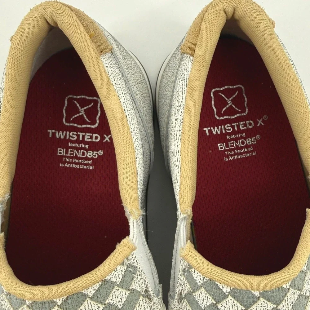 Twisted X Youth Sz 3 Kicks Gry Woven Checkerboard Leather Slip On Shoes YCA0022